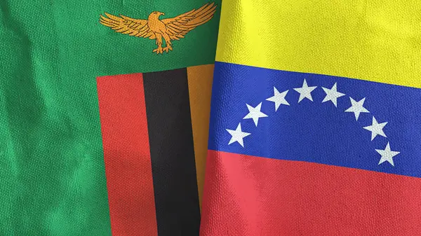 Venezuela und Sambia zwei Flaggen Textiltuch 3D-Rendering — Stockfoto