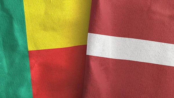Латвія і Бенін два прапори текстильного одягу 3D рендеринга — стокове фото