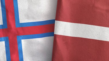 Letonya ve Faroe Adaları. İki bayraklı tekstil kumaşı.