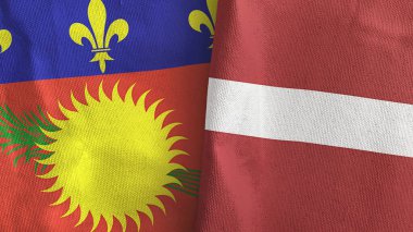Letonya ve Guadeloupe. İki bayrak, tekstil kumaşı, 3 boyutlu.