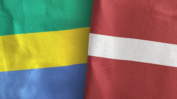 Латвія і Габон два прапори текстильна тканина 3D рендеринг — стокове фото