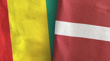 Letonya ve Gine 'de iki bayrak, tekstil kumaşı 3D.