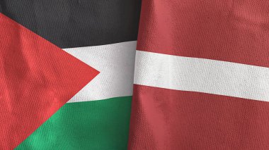 Letonya ve Filistin 'de iki bayrak, tekstil kumaşı 3D.
