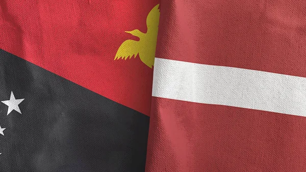 Латвія і Папуа Нова Гвінея два прапори текстильного одягу 3D рендеринг — стокове фото