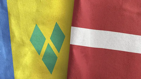 Латвія і Сент-Вінсент і Гренадини два прапори текстильного 3D рендеринга — стокове фото