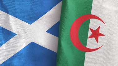 Cezayir ve İskoçya iki bayraklı tekstil kumaşı 3D