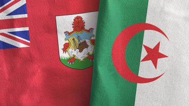 Cezayir ve Bermuda 'da iki bayraklı tekstil kumaşı 3D.