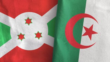 Cezayir ve Burundi. İki bayraklı tekstil kumaşı.