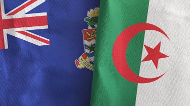 Cezayir ve Cayman Adaları. İki bayraklı tekstil kumaşı.