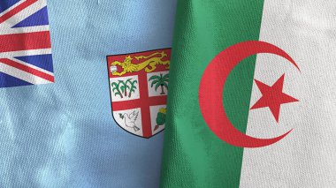 Cezayir ve Fiji iki bayraklı tekstil kumaşı 3D.