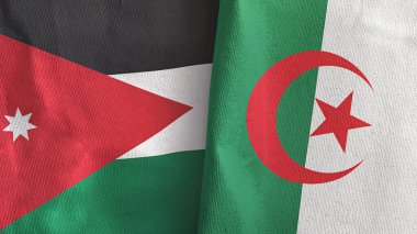 Cezayir ve Ürdün 'de iki bayraklı tekstil kumaşı 3D.