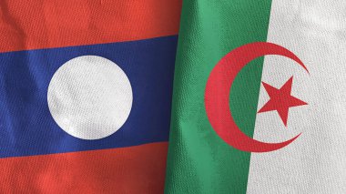 Cezayir ve Laos iki bayraklı tekstil kumaşı 3D.