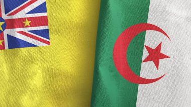Cezayir ve Niue iki bayraklı tekstil kumaşı 3D.