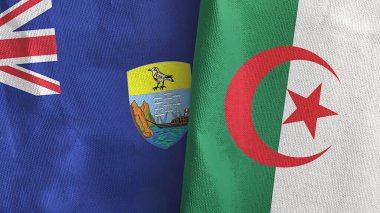 Cezayir ve Saint Helena iki bayraklı tekstil kumaşı.