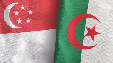 Cezayir ve Singapur 'da iki bayraklı tekstil kumaşı 3D.