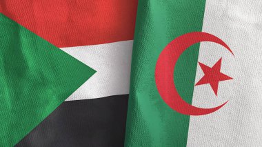 Cezayir ve Sudan 'da iki bayraklı tekstil kumaşı 3D.