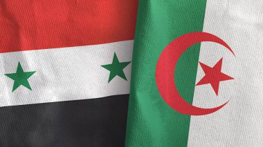 Cezayir ve Suriye 'de iki bayraklı tekstil kumaşı 3D.