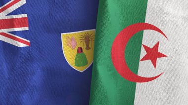 Cezayir, Türkler ve Caicos Adaları iki bayraklı tekstil kumaşı 3D