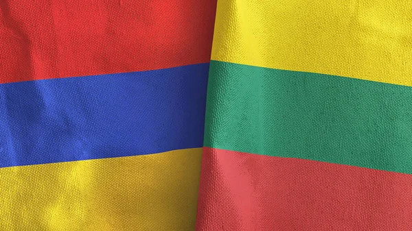 Litvanya ve Ermenistan iki bayraklı tekstil kumaşı 3D — Stok fotoğraf