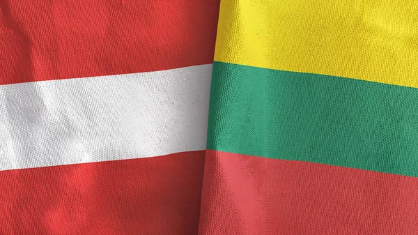 Litvanya ve Avusturya iki bayraklı tekstil kumaşı 3D — Stok fotoğraf
