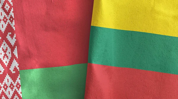 Lituania e Bielorussia due bandiere tessuto rendering 3D — Foto Stock