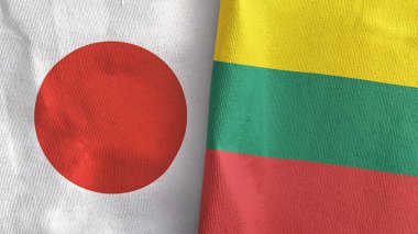 Litvanya ve Japonya iki bayraklı tekstil kumaşı 3D