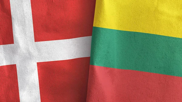 Литва і Данія два прапори текстильна тканина 3D рендеринг — стокове фото