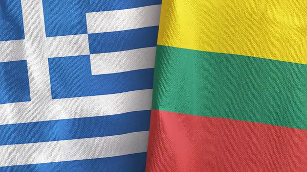 Litouwen en Griekenland twee vlaggen textiel doek 3D rendering — Stockfoto