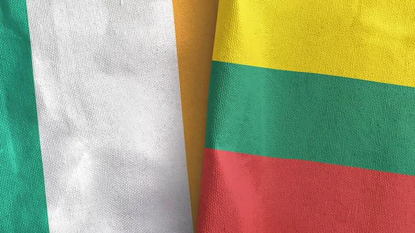 Litauen und Irland zwei Flaggen Textiltuch 3D-Rendering — Stockfoto
