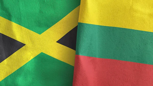 Litvánia és Jamaica két zászló textil ruha 3D renderelés — Stock Fotó