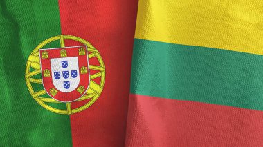 Litvanya ve Portekiz iki bayraklı tekstil kumaşı 3D