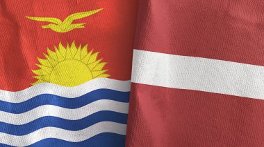 Letonya ve Kiribati iki bayraklı tekstil kumaşı 3D