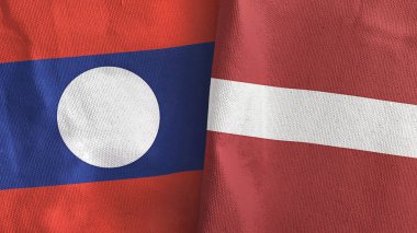 Letonya ve Laos iki bayraklı tekstil kumaşı 3D görüntüleme