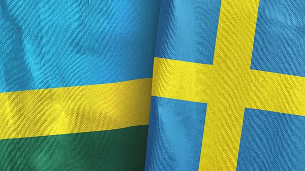 Suecia y Ruanda dos banderas de tela textil 3D renderizado —  Fotos de Stock