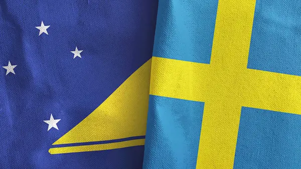 Suecia y Tokelau dos banderas de tela textil representación 3D —  Fotos de Stock