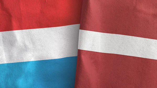 Латвія і Люксембург два прапори текстильної тканини 3D рендеринг — стокове фото