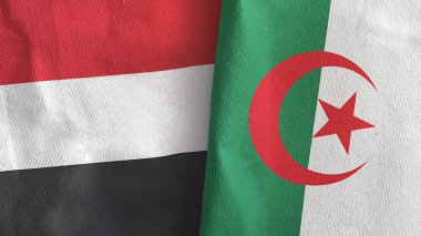 Cezayir ve Yemen 'de iki bayraklı tekstil kumaşı 3D.