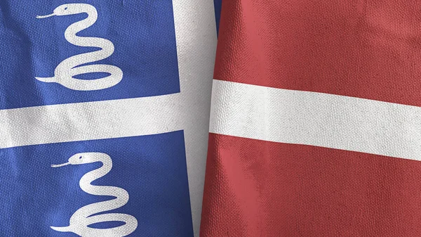 Letonia y Martinica serpiente dos banderas tela textil representación 3D —  Fotos de Stock