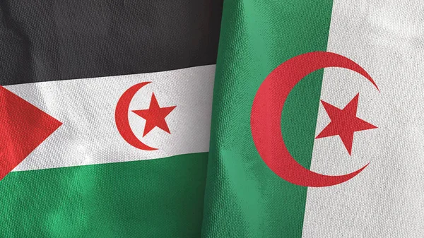 Cezayir ve Batı Sahra iki bayraklı tekstil kumaşı.