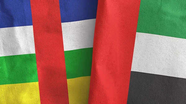 Verenigde Arabische Emiraten en Centraal-Afrikaanse Republiek twee vlaggen textiel 3D-weergave — Stockfoto