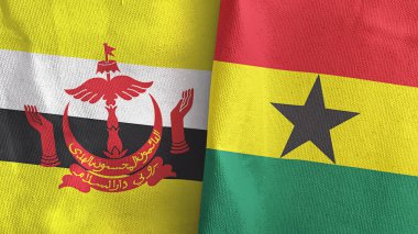 Gana ve Brunei iki bayraklı tekstil kumaşı 3D.