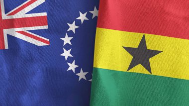 Gana ve Cook Adaları. İki bayraklı tekstil kumaşı.