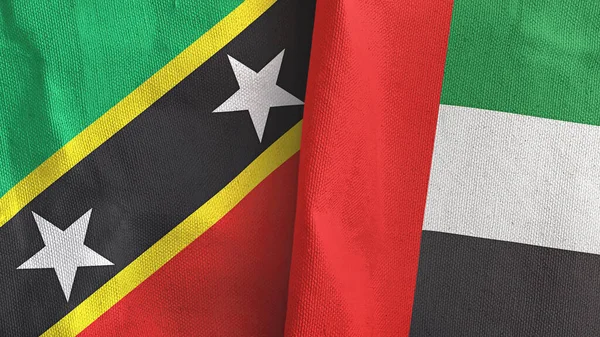 United Arab Emirates and Saint Kitts and Nevis two flags textile 3D rendering — Stock Photo, Image
