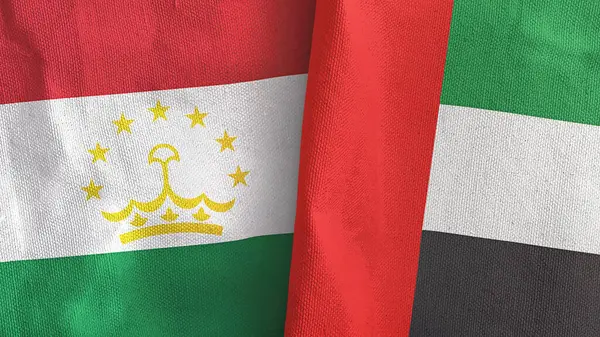 Emiratos Árabes Unidos y Tayikistán dos banderas de tela textil 3D renderizado — Foto de Stock