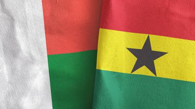 Gana ve Madagaskar iki bayraklı tekstil kumaşı 3D.