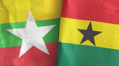 Gana ve Myanmar iki bayraklı tekstil kumaşı.