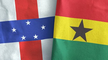 Gana ve Hollanda Antilleri iki bayraklı tekstil kumaşı 3D