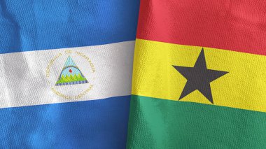 Gana ve Nikaragua iki bayraklı tekstil kumaşı.