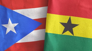 Gana ve Porto Riko. İki bayraklı tekstil kumaşı.