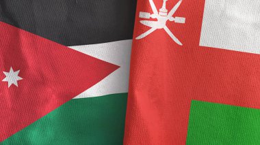 Umman ve Jordan iki bayraklı tekstil kumaşı 3D.